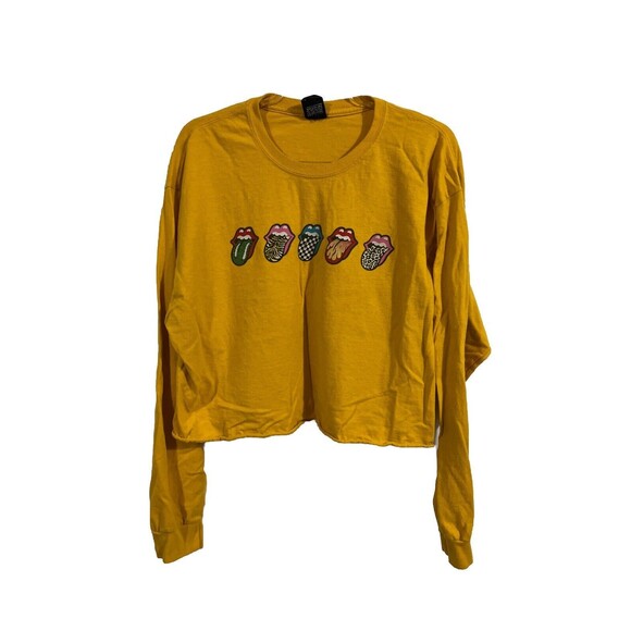 DAYDREAMER Rolling Stones Tongues Tee Crop Long Sleeve Gold Yellow Size Large - Picture 2 of 10